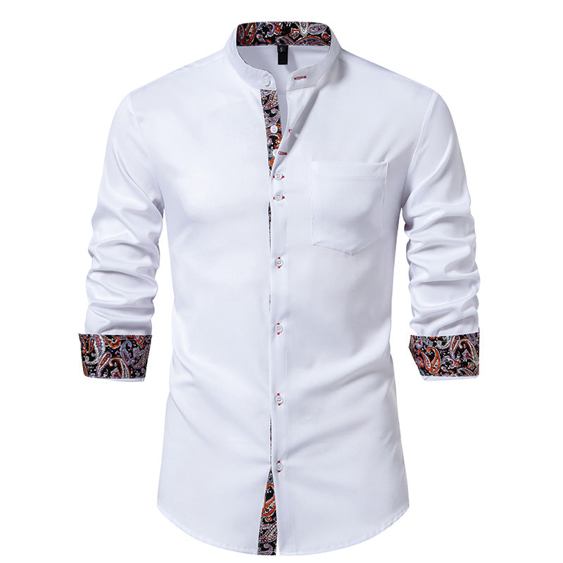 Chemise pour homme à manches longues avec col montant moderne et motif cachemire Berg-Feldt