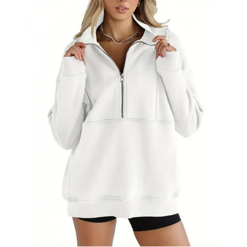 Damen Sweatshirt mit halbem Reißverschluss und oversized Schnitt Berg-Feldt