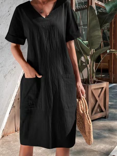 Lässiges Damen-Midikleid mit V-Ausschnitt und Taschen von berg-feldt