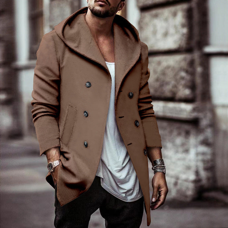 Manteau à capuche élégant pour homme à double boutonnage et col large Berg-Feldt