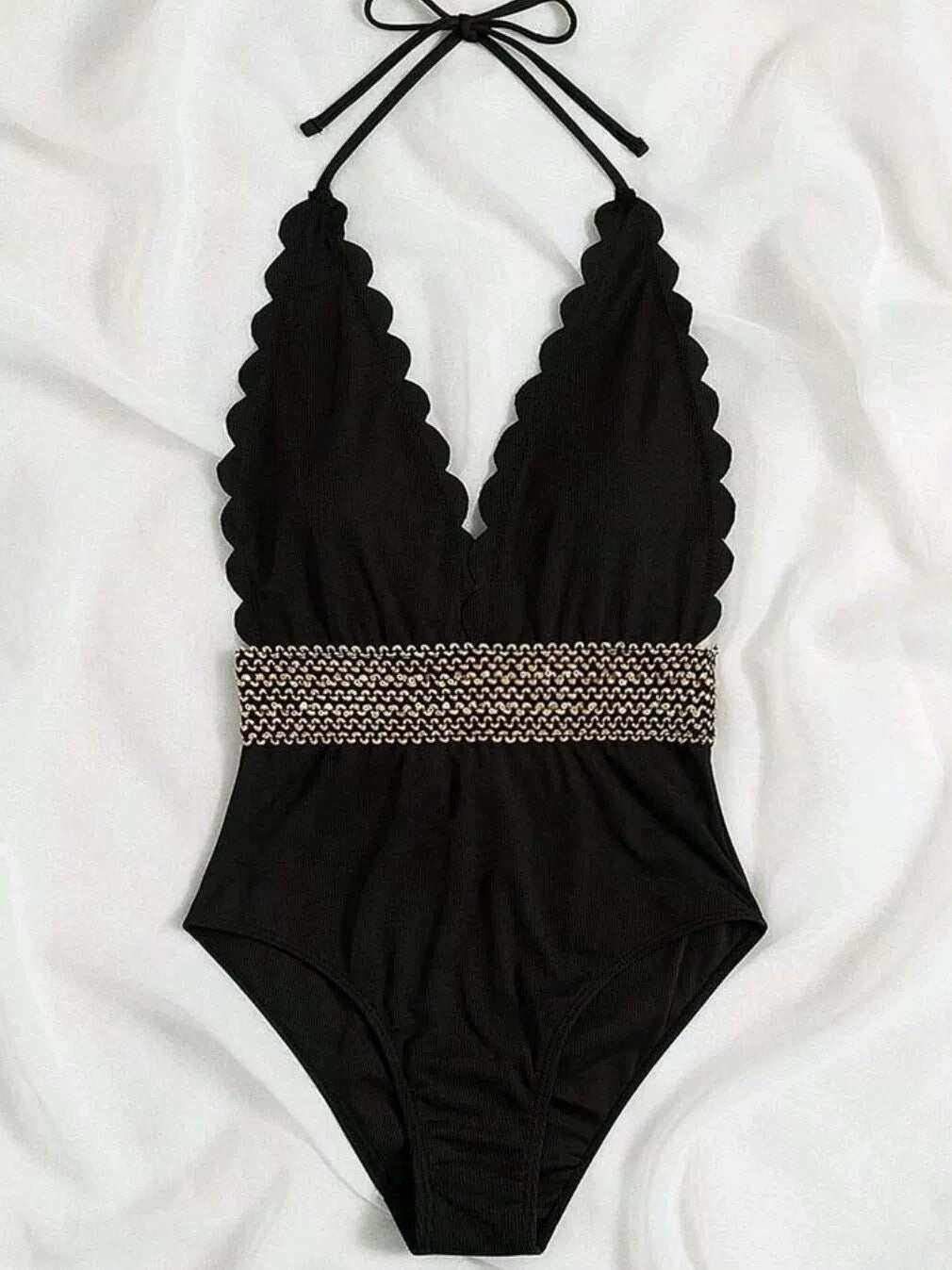 Maillot de bain taille haute pour femme avec détail vagues de berg-feldt