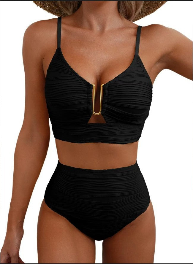 Haut de bikini et bas de bikini taille haute à découpes et volants pour femme Berg-Feldt
