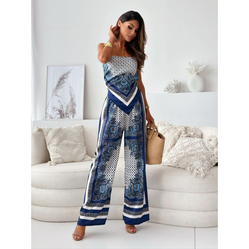 Combinaison Palazzo sans bretelles Berg-Feldt pour femme avec motif élaboré