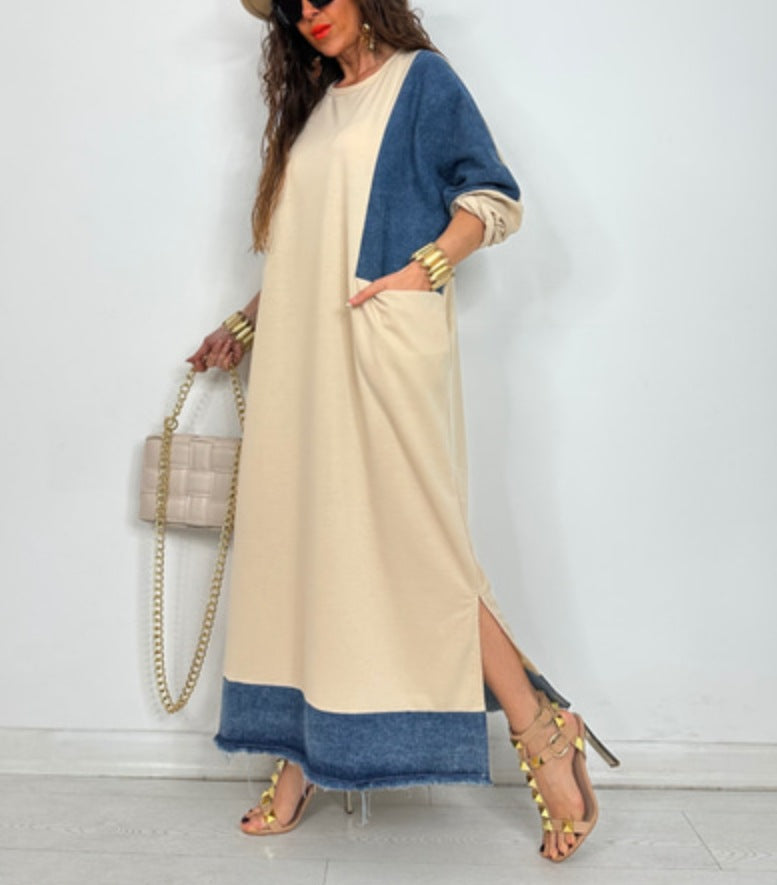 Berg-Feldt Robe longue pour femme avec manches contrastées et poches