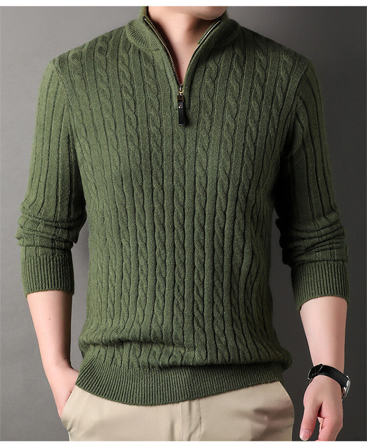 Chandail pour homme avec fermeture éclair et motif torsadé structuré Berg-Feldt