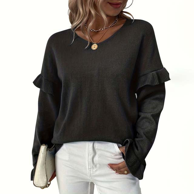 Berg-Feldt | V-ausschnitt Pullover mit Rüschendetails Baumwolle Weiches und Elegantes Design