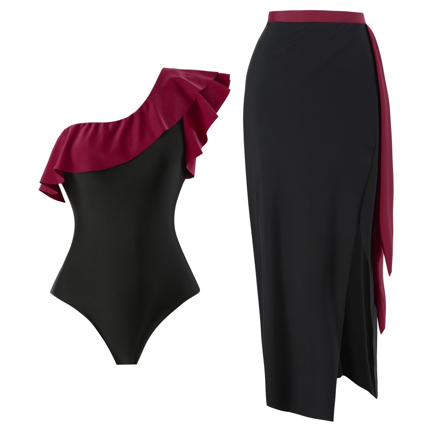 Maillot de bain élégant pour femme avec volant asymétrique et jupe portefeuille par berg-feldt