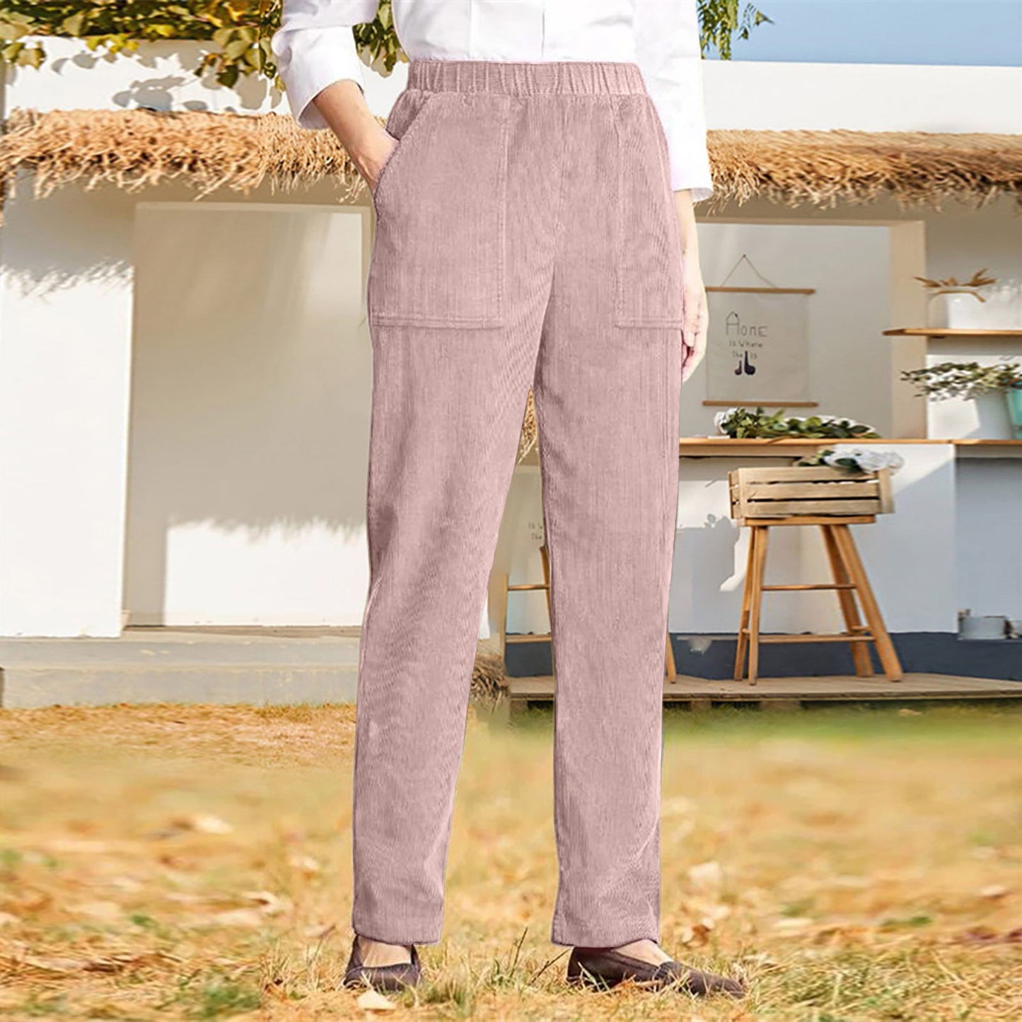 Pantalon en velours côtelé pour femme avec poches et taille élastique de berg-feldt