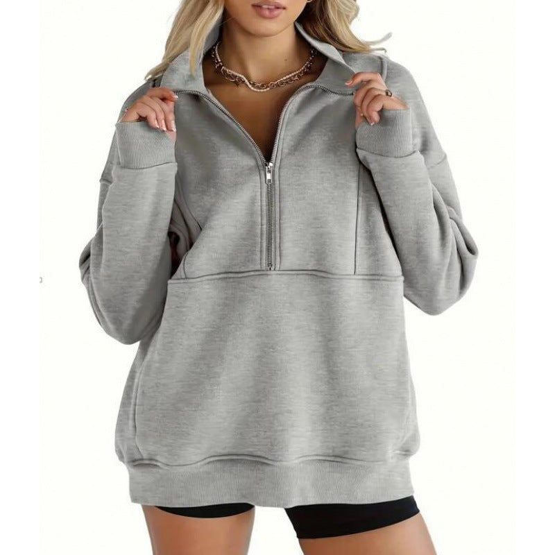 Damen Sweatshirt mit halbem Reißverschluss und oversized Schnitt Berg-Feldt