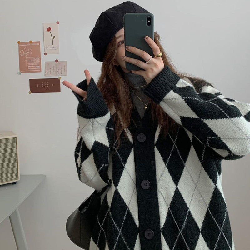 Cardigan ample pour femme avec motif losanges et gros boutons Berg-Feldt