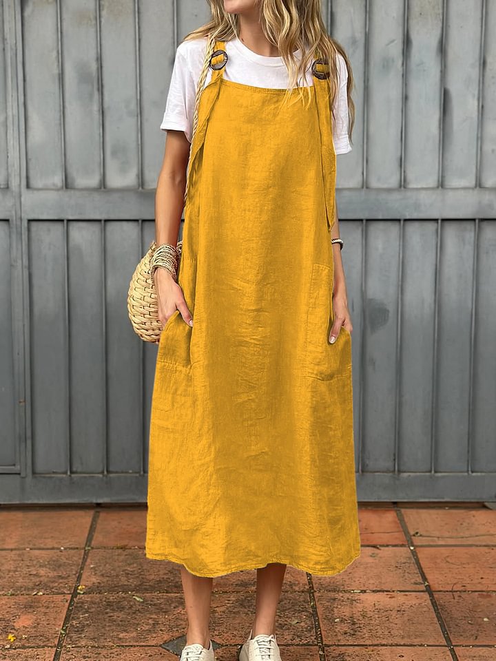 Robe longue décontractée en lin à bretelles avec poches pratiques pour femme Berg-Feldt