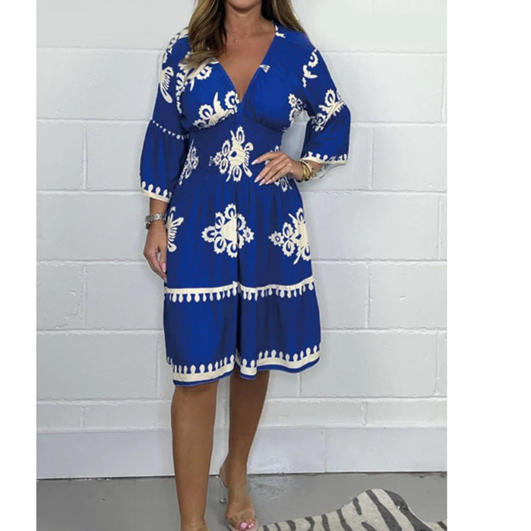 Robe d'été Fudus : florale, manches trois-quarts
