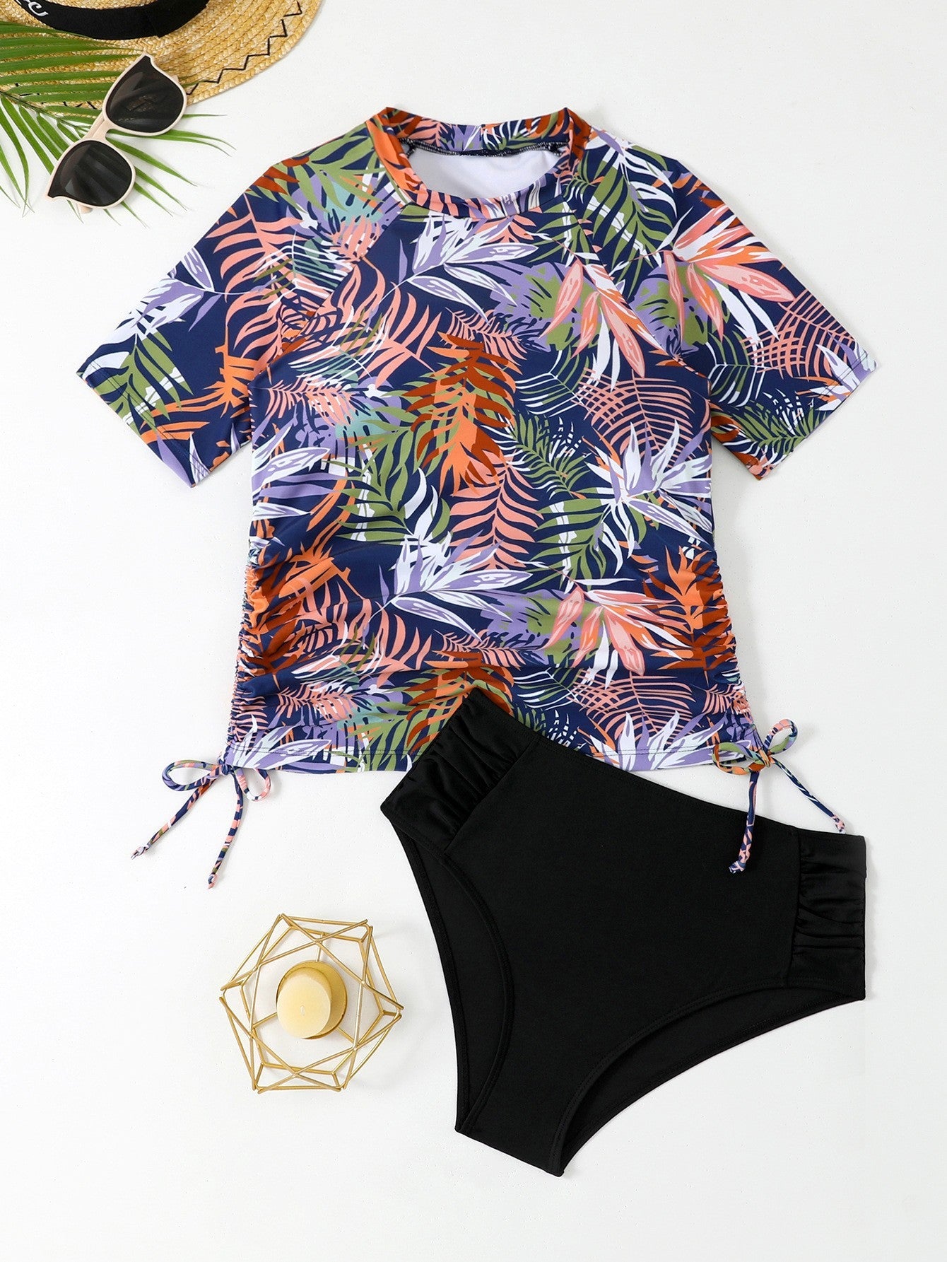Berg-Feldt Ensemble de maillots de bain pour femmes avec haut floral et taille haute