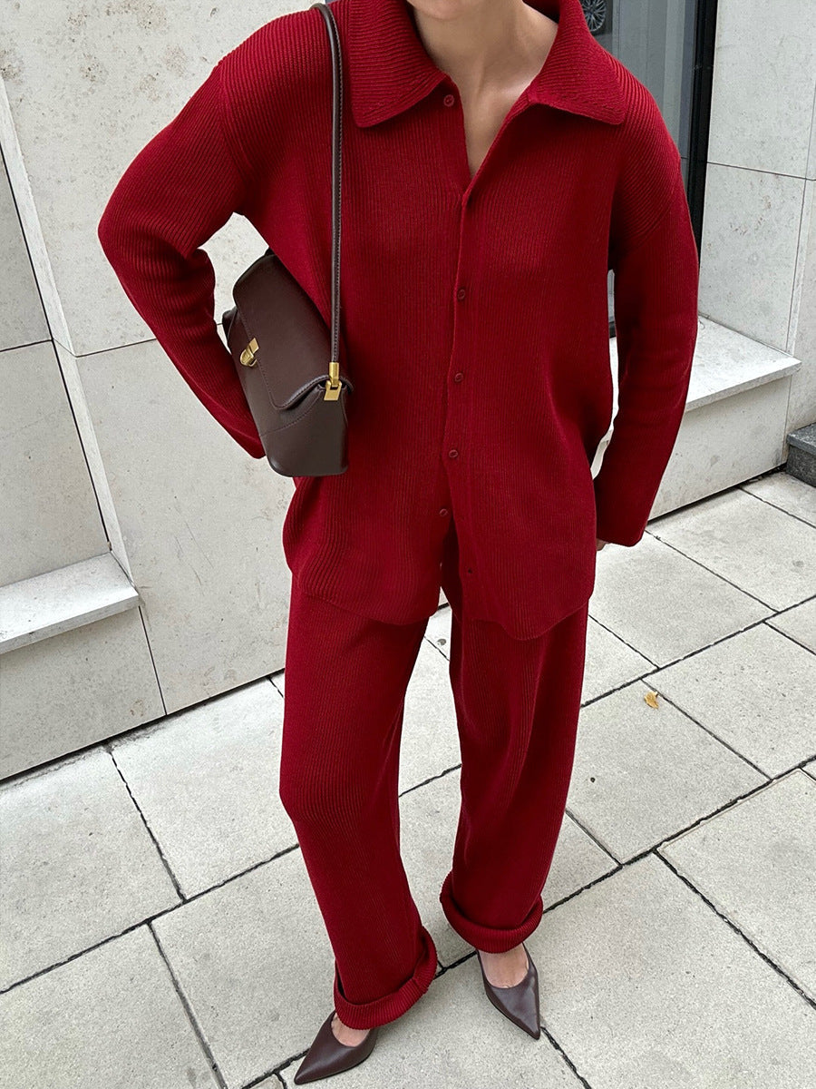 Berg-Feldt | Einreihige Gerippte Strickjacke und Lockere Hosen Satz