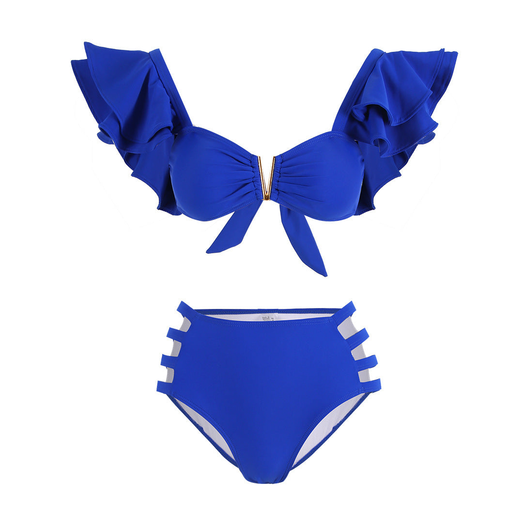 Luxuriöser Damen-Bikini mit Puffärmeln und goldenen Details von berg-feldt