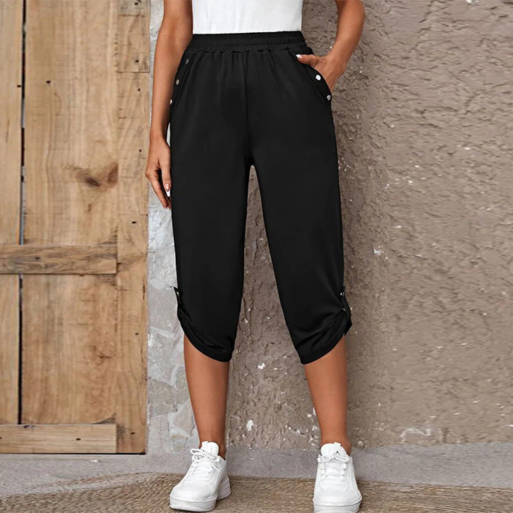 Berg-Feldt Jupe-Culotte Femme : Pantalon confortable avec boutons latéraux et taille élastiquée