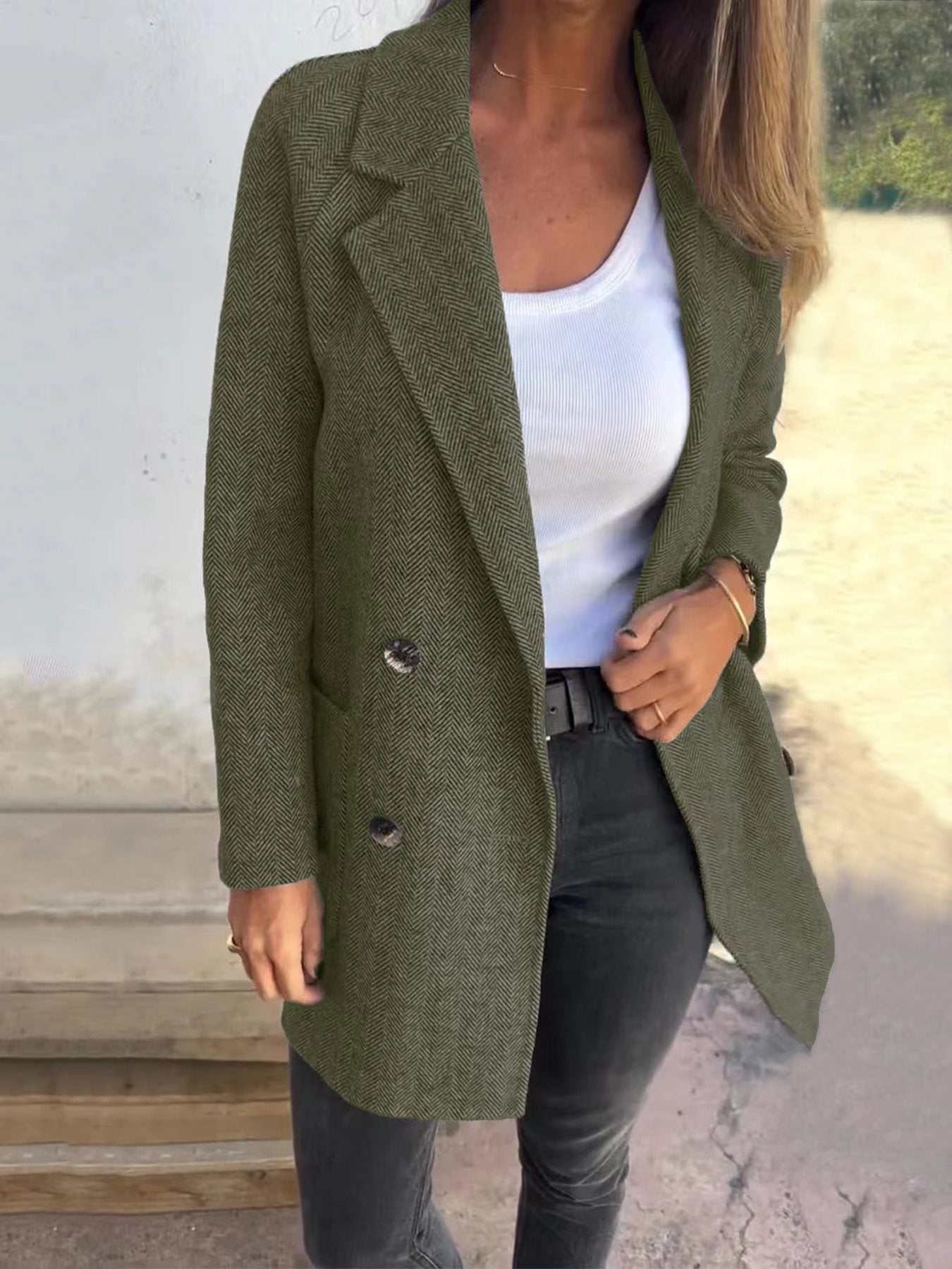Berg-Feldt | Übercoat - Tailored Fit - Wollmischung - Doppelreiher - Reverskragen - Fischgradmuster