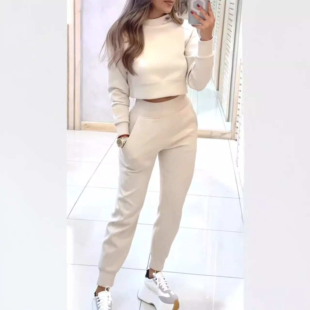 Ensemble décontracté pour femme, sweatshirt à col montant et poignets, de berg-feldt