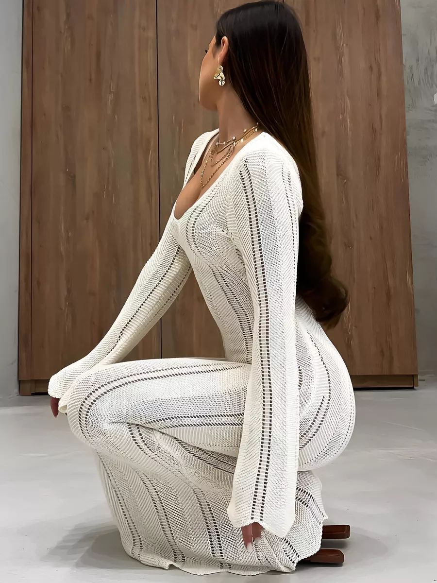 Robe en maille Berg-Feldt pour femmes, décolleté plongeant, manches larges