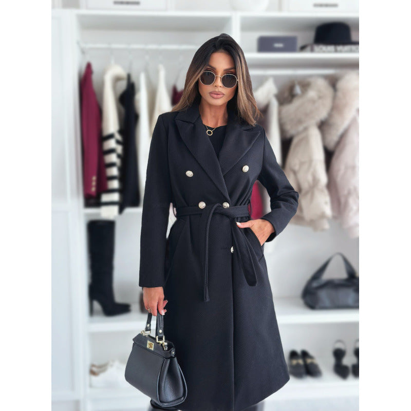 Manteau de terrain de montagne avec ceinture à double boutonnage pour femme