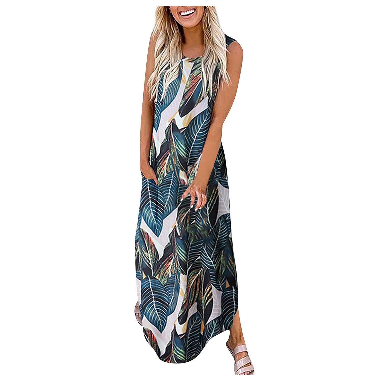 Robe longue légère Berg-Feldt pour femme avec imprimé feuilles tropicales