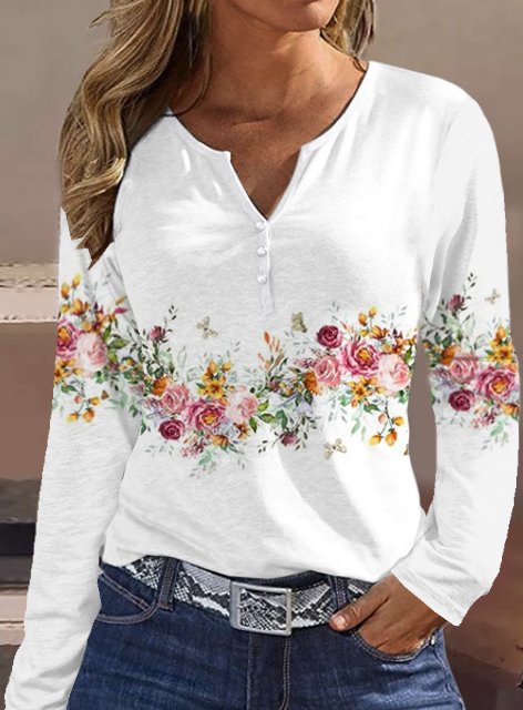 Haut à manches longues pour femmes avec motif floral et boutons Berg-Feldt