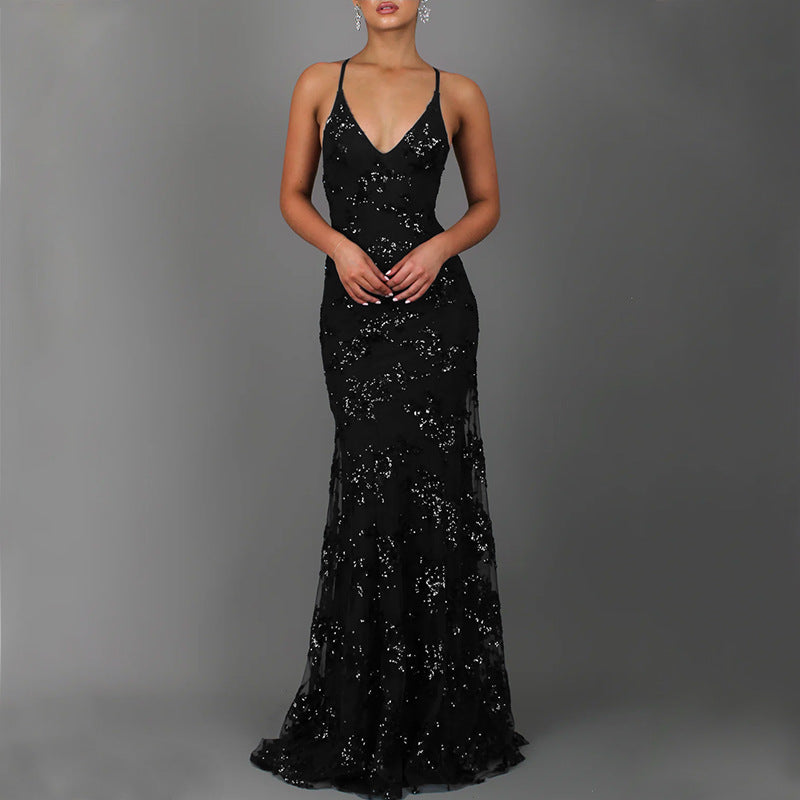 Robe de soirée glamour pour femme avec embellissements en paillettes complexes et dos élégant Berg-Feldt