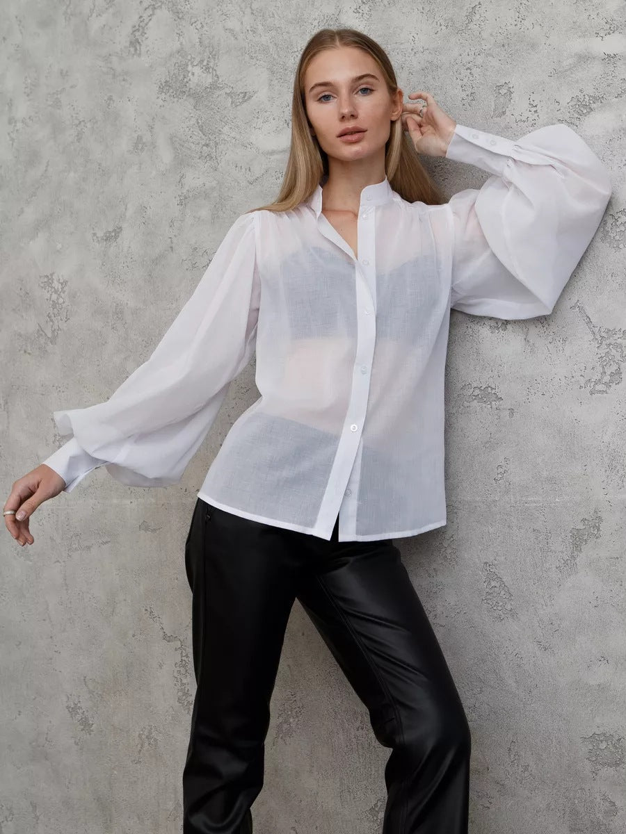Elegante Damenbluse mit Puffärmeln und transparenten Stoff von berg-feldt