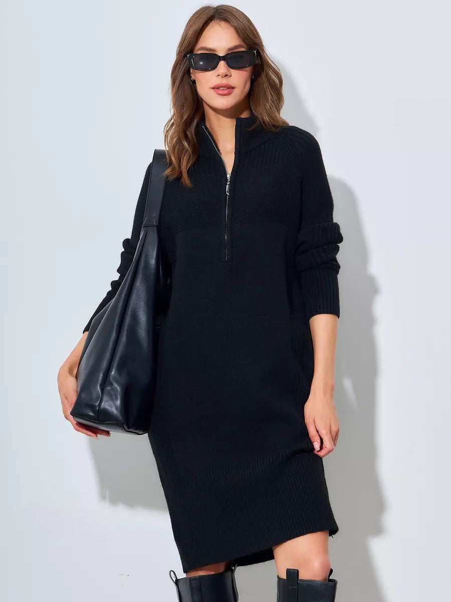Robe en maille Berg-Feldt pour femme, col zippé court et manches raglan décontractées