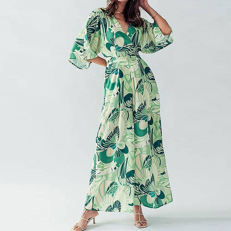 Robe longue Berg-Feldt pour femme avec manches amples et motif floral
