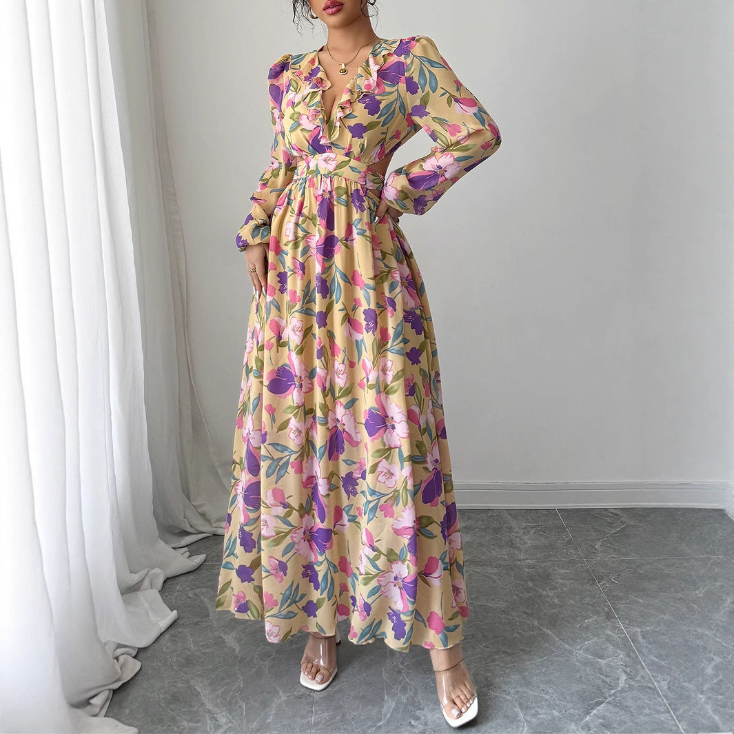 Robe longue à fleurs avec col en V de berg-feldt