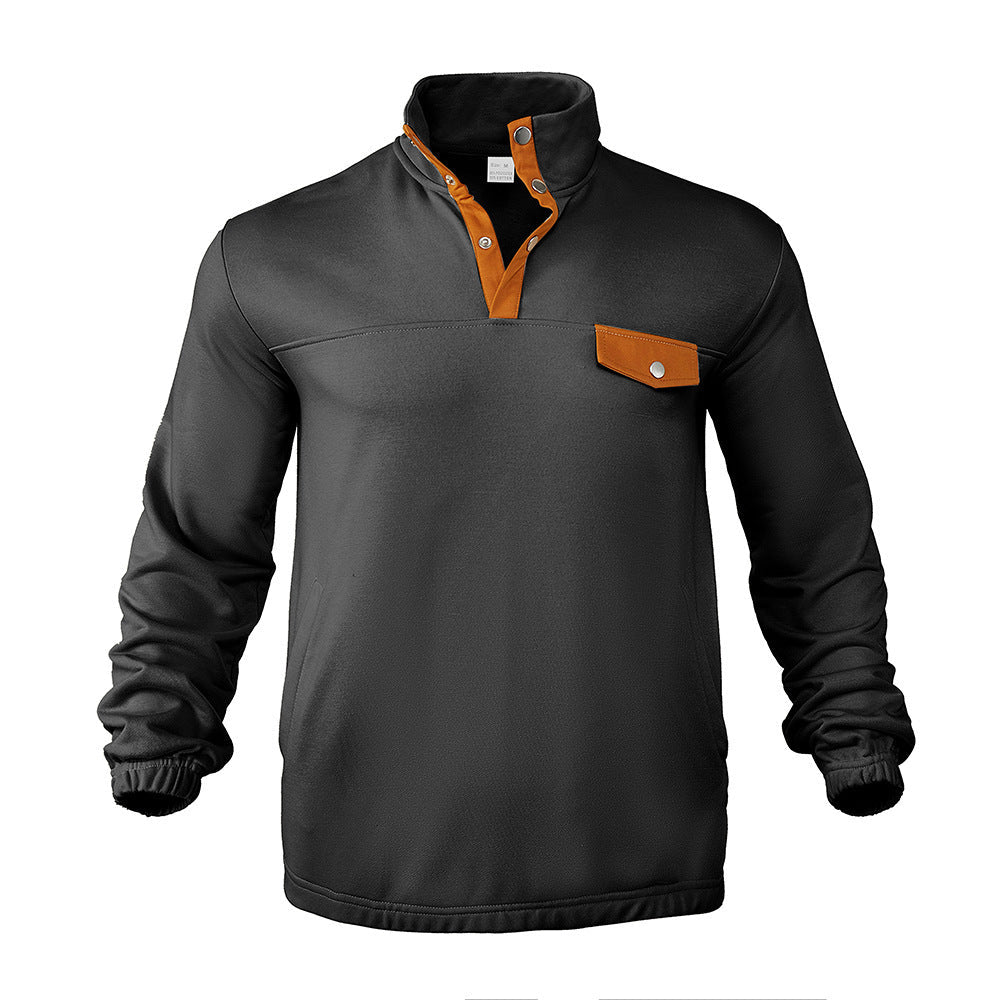 Herren Fleece-Pullover mit modernem Stehkragen und aufgesetzter Brusttasche Berg-Feldt