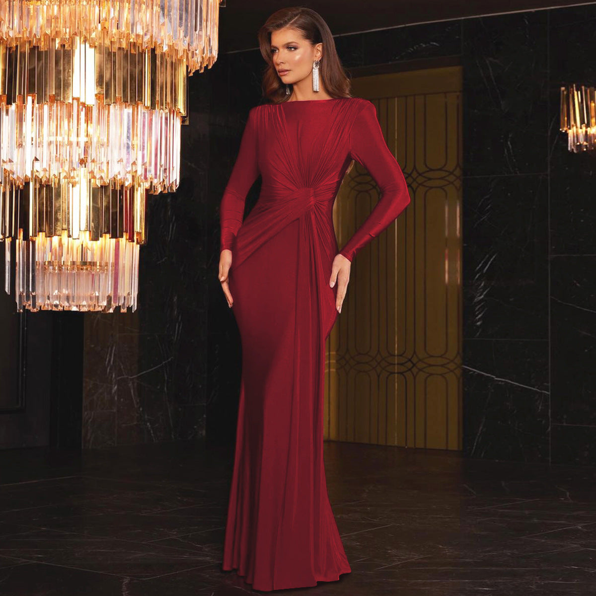 Robe longue maxi élégante à manches longues avec fronces pour femme Berg-Feldt