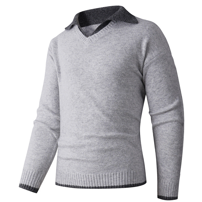 Herren V-Ausschnitt Pullover mit Hemdkragen und feiner Struktur Berg-Feldt