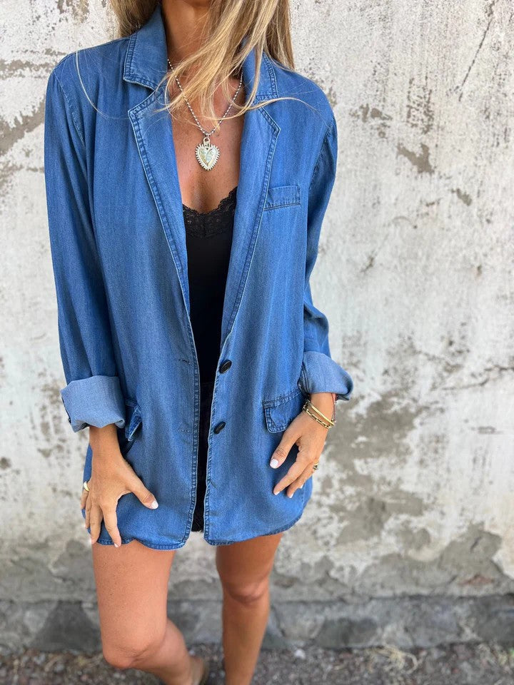 Berg-Feldt | Reversanzugkragen Denim Mid Length Jacke