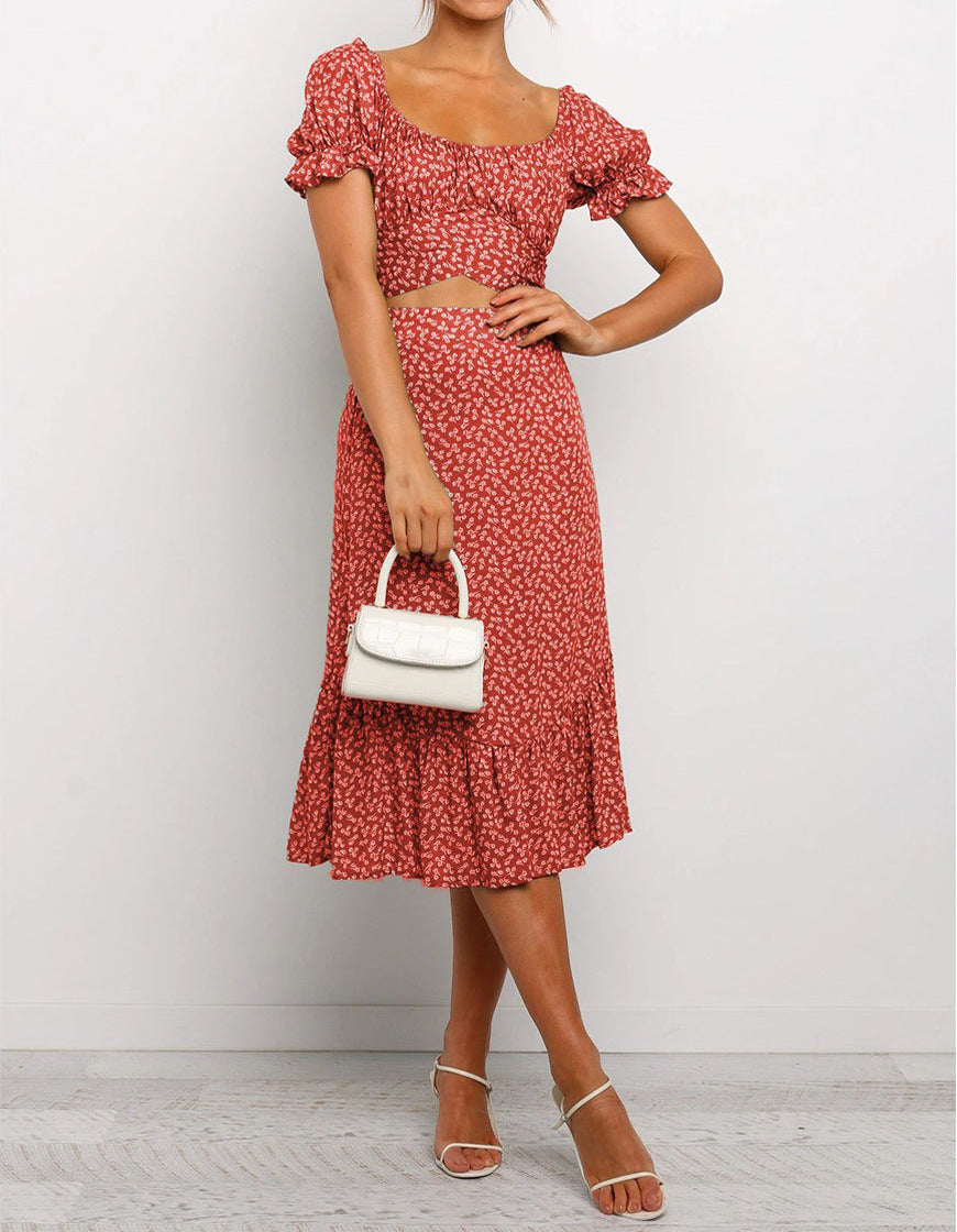 Robe mi-longue pour femme à manches bouffantes et découpes par berg-feldt