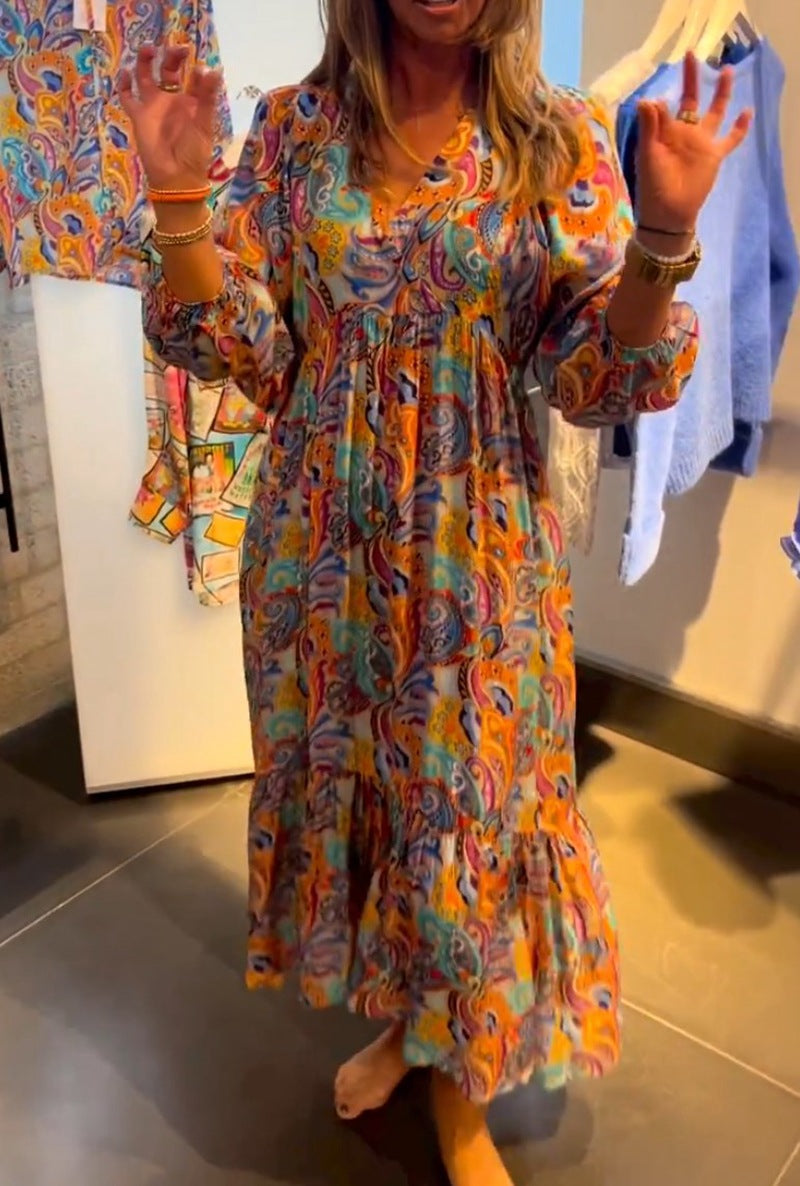 Bohemian Maxi Dress for Women with Puff Sleeves and Lace Details by berg-feldt