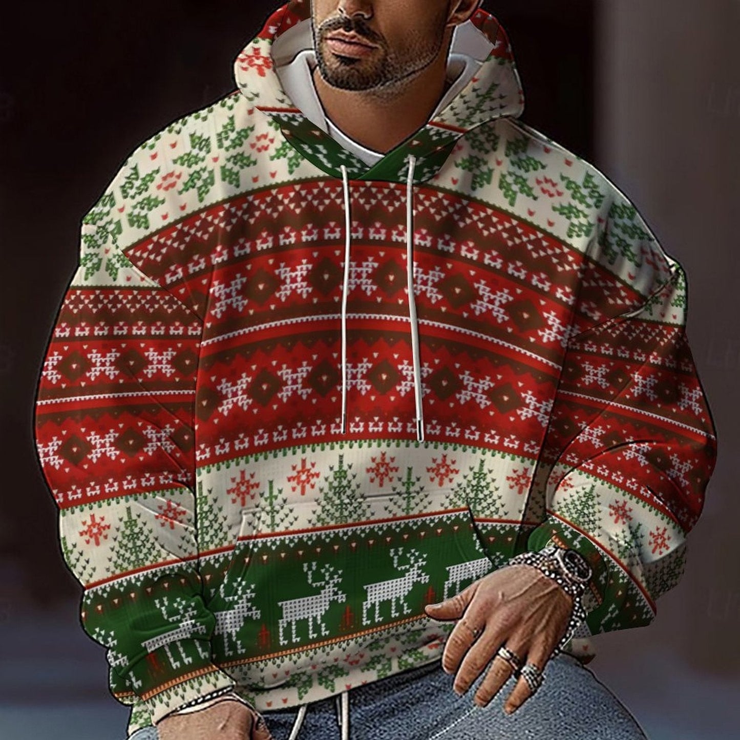 Sweat à capuche de Noël pour hommes avec motif graphique coloré et coupe confortable Berg-Feldt