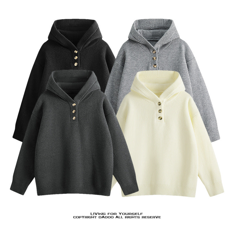 Damen-pull en maille de haute qualité avec col montant et détails boutonnés Berg-Feldt