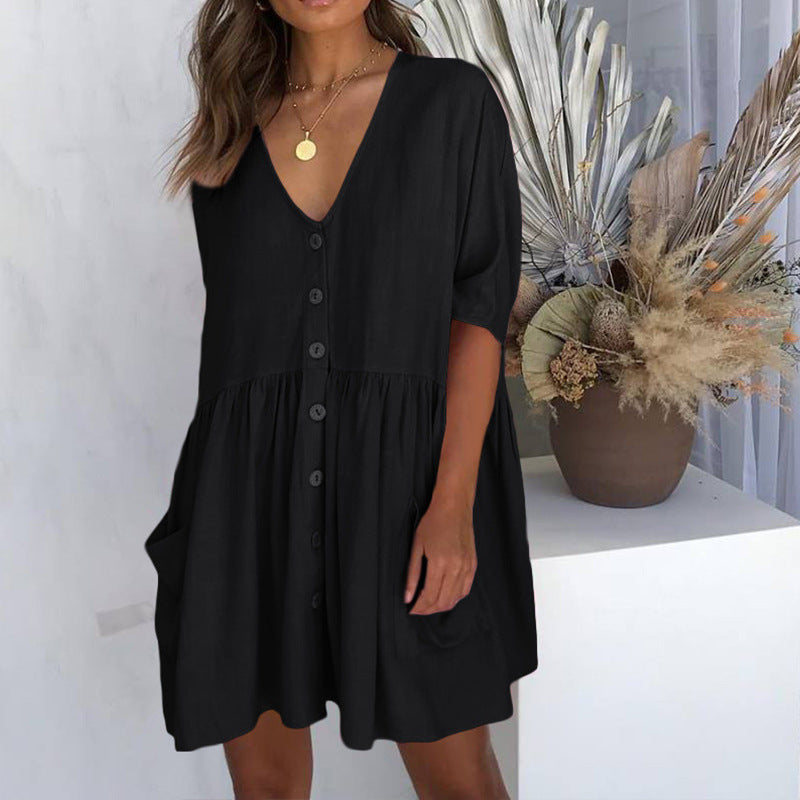 Baumwoll-Hemdkleid für Damen, locker geschnitten, mit Knopfleiste und Taschen von berg-feldt