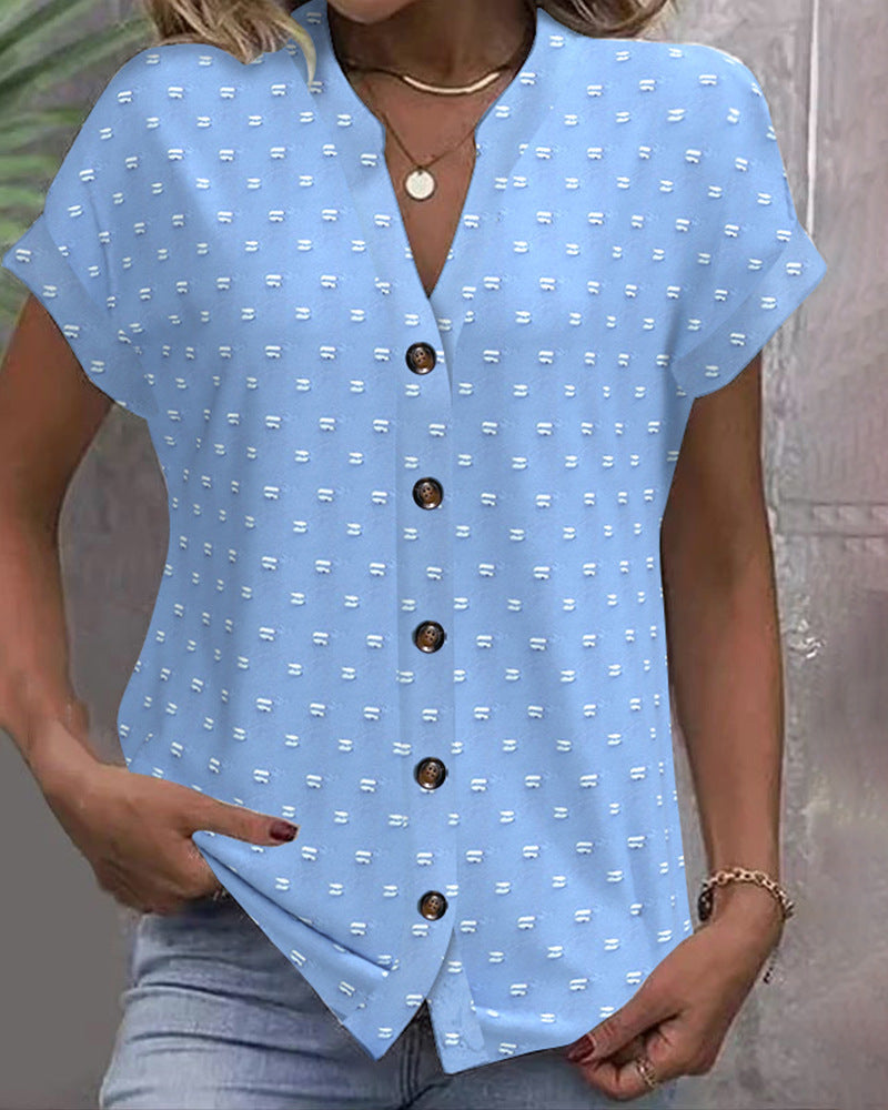 Modische Kurzarm-Bluse für Damen mit Zierknöpfen und angesagtem Muster von berg-feldt
