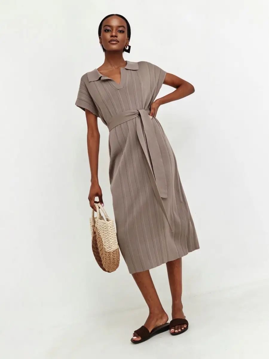 Elegantes Damen-Midi-Kleid mit Gürtel und modischem Kragen von berg-feldt