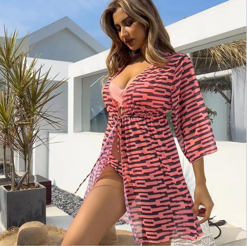 Kimono de plage pour femme, transparent, avec ceinture chic et motif tendance de berg-feldt