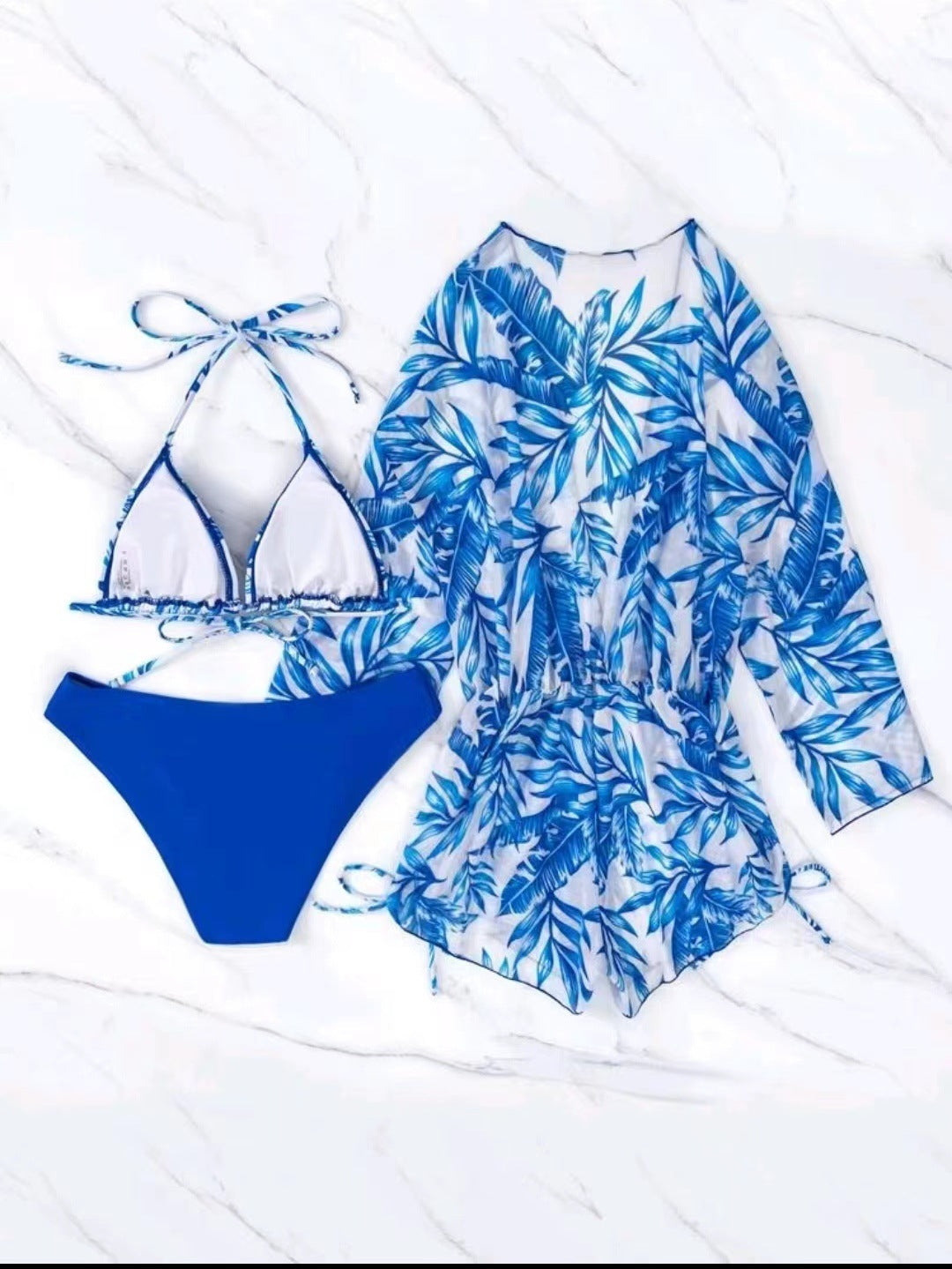 Haut de bikini et bas de maillot de bain taille haute Berg-Feldt pour femme avec kimono floral