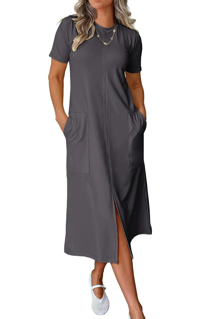 Maxikleid für Damen, lässig geschnitten, mit Taschen und Seitenschlitz von berg-feldt