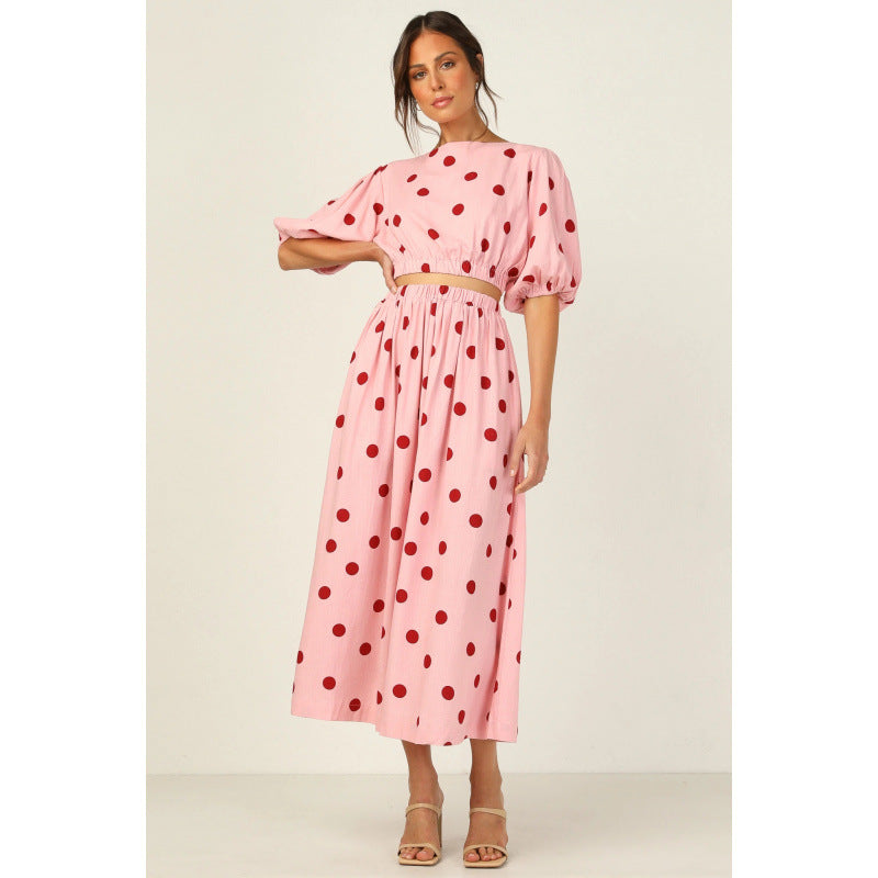 Maxikleid für Damen mit Puffärmeln, Punkteprint und elastischem Bund von berg-feldt