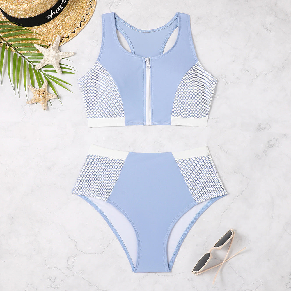 Haut de maillot de bain de sport pour femme avec fermeture éclair et détails en maille de berg-feldt