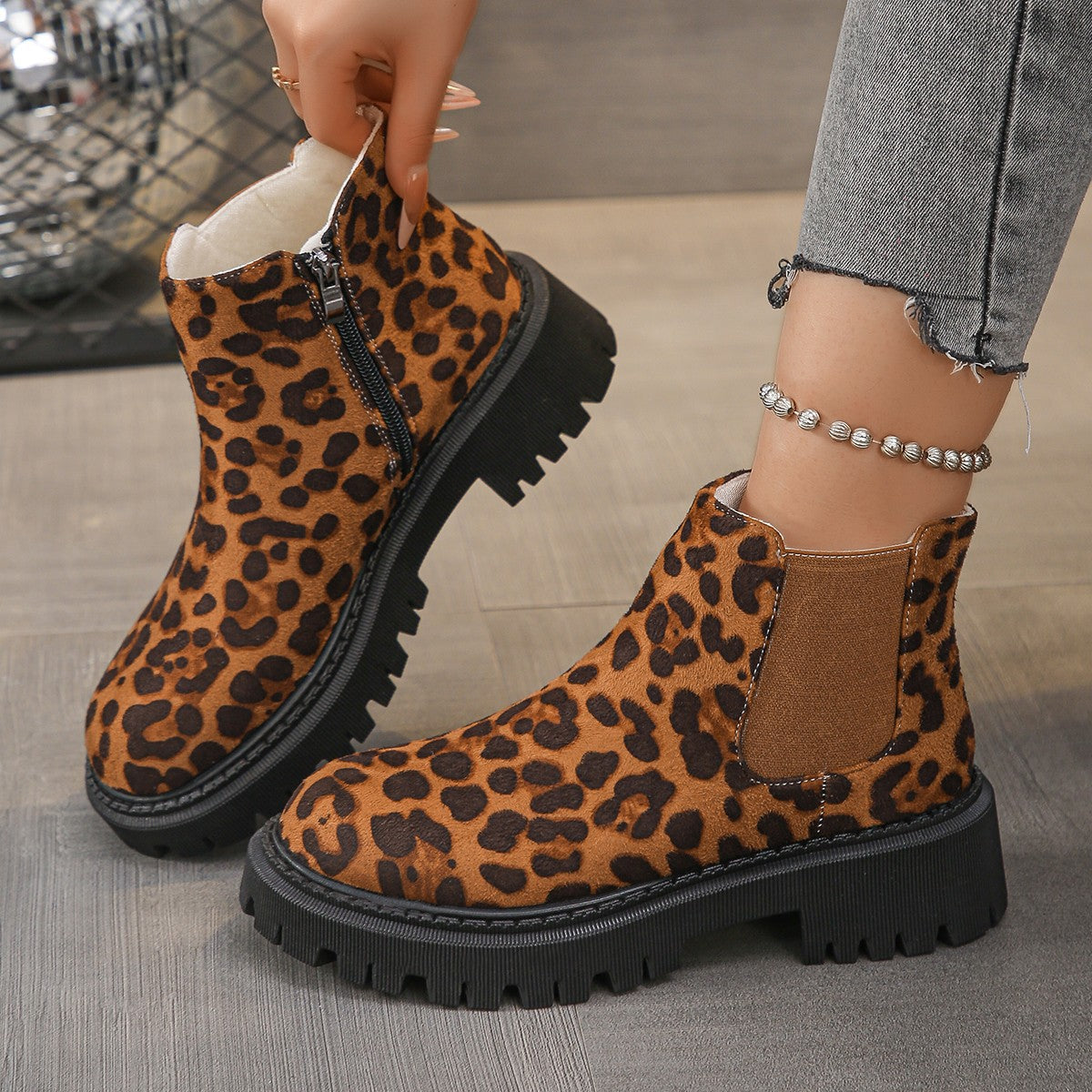 Bottines pour femmes à imprimé léopard et talon bloc de berg-feldt