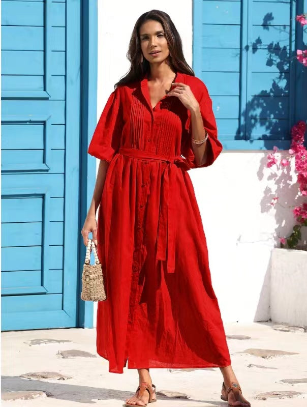 Robe longue boutonnée pour femme avec détails doublés de berg-feldt