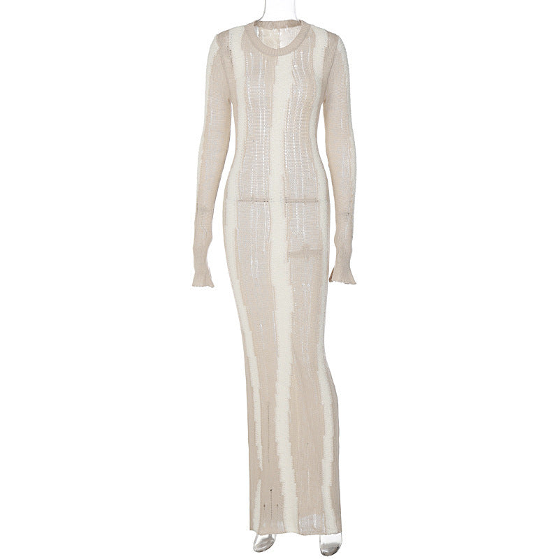 Elegantes Damen-Strickkleid mit raffiniertem Mustermix und langen Ärmeln von berg-feldt